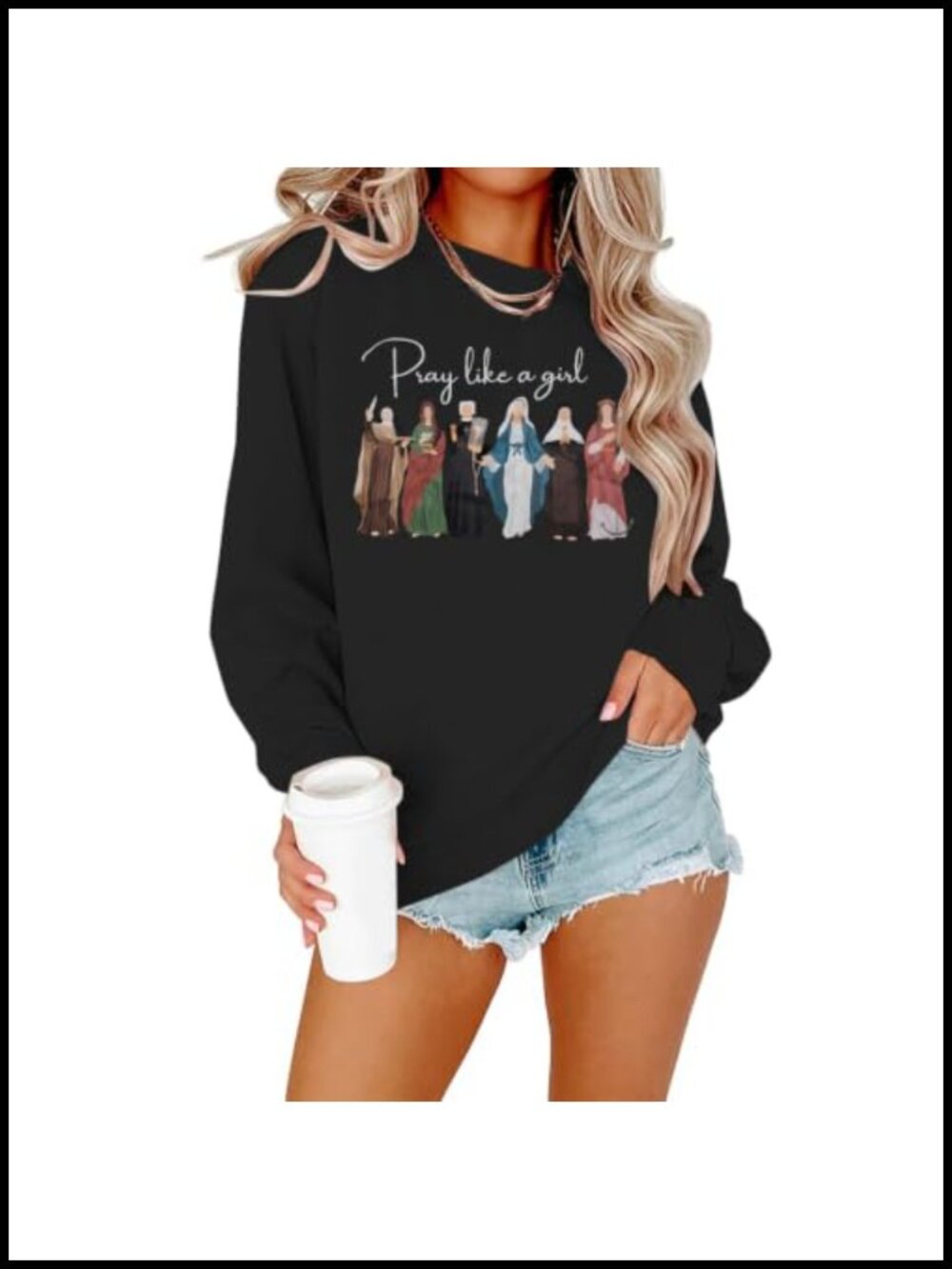 Christian Sweatshirt Pray Like A Girl Faith Pullover Crew Neck Cotton Blend